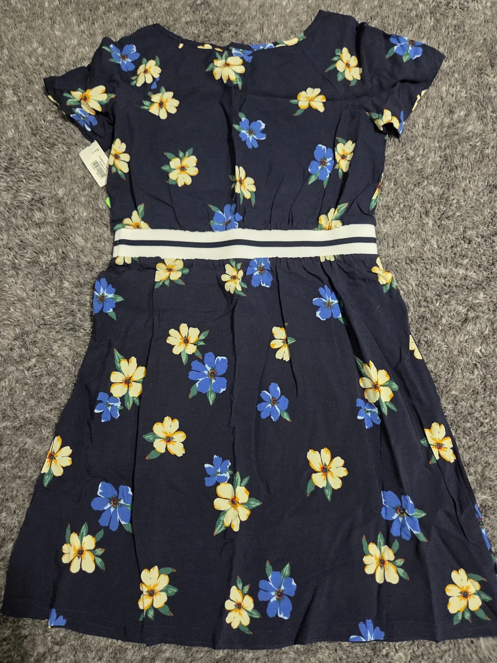 Old Navy Navy Floral Short-Sleeve Waistband Dress
